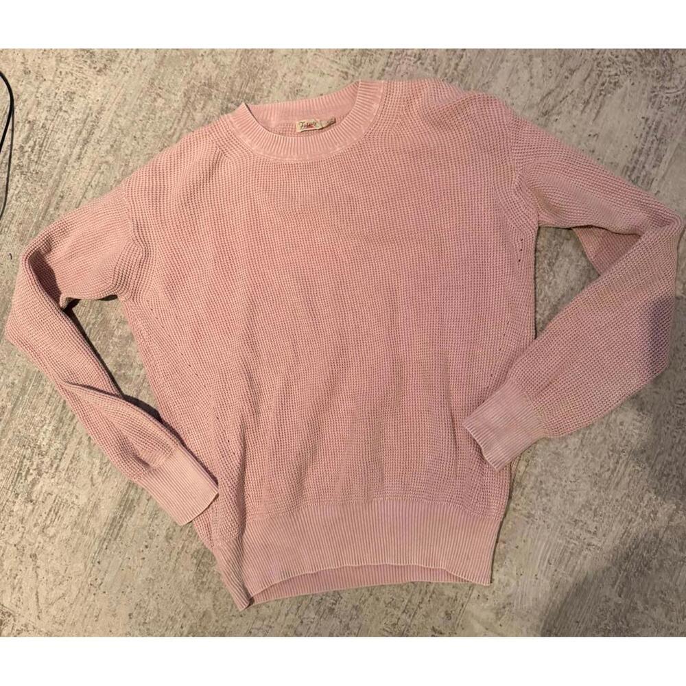 Faherty Sunwashed Organic Cotton Crew Neck Pink Knit Sweater S